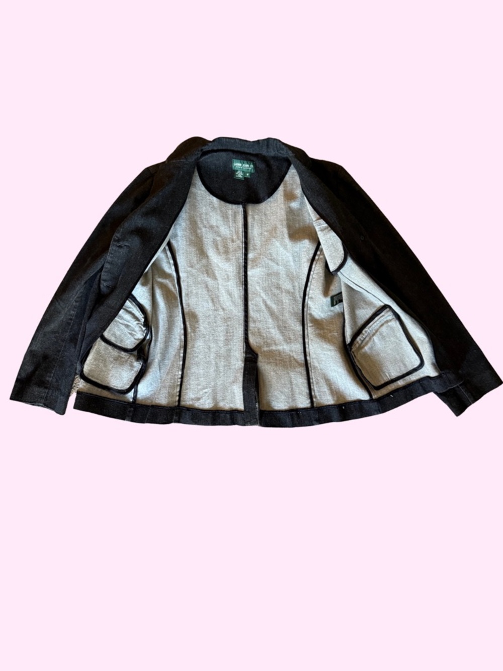 Vintage Ralph Lauren Black Denim Equestrian Blazer Gold Crest Buttons 14 fits L - Picture 6 of 9
